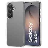 Klarer Schutzcase aus Kunststoff, zeigt Rückseite und Vorderseite eines Samsung Galaxy S26 Plus.