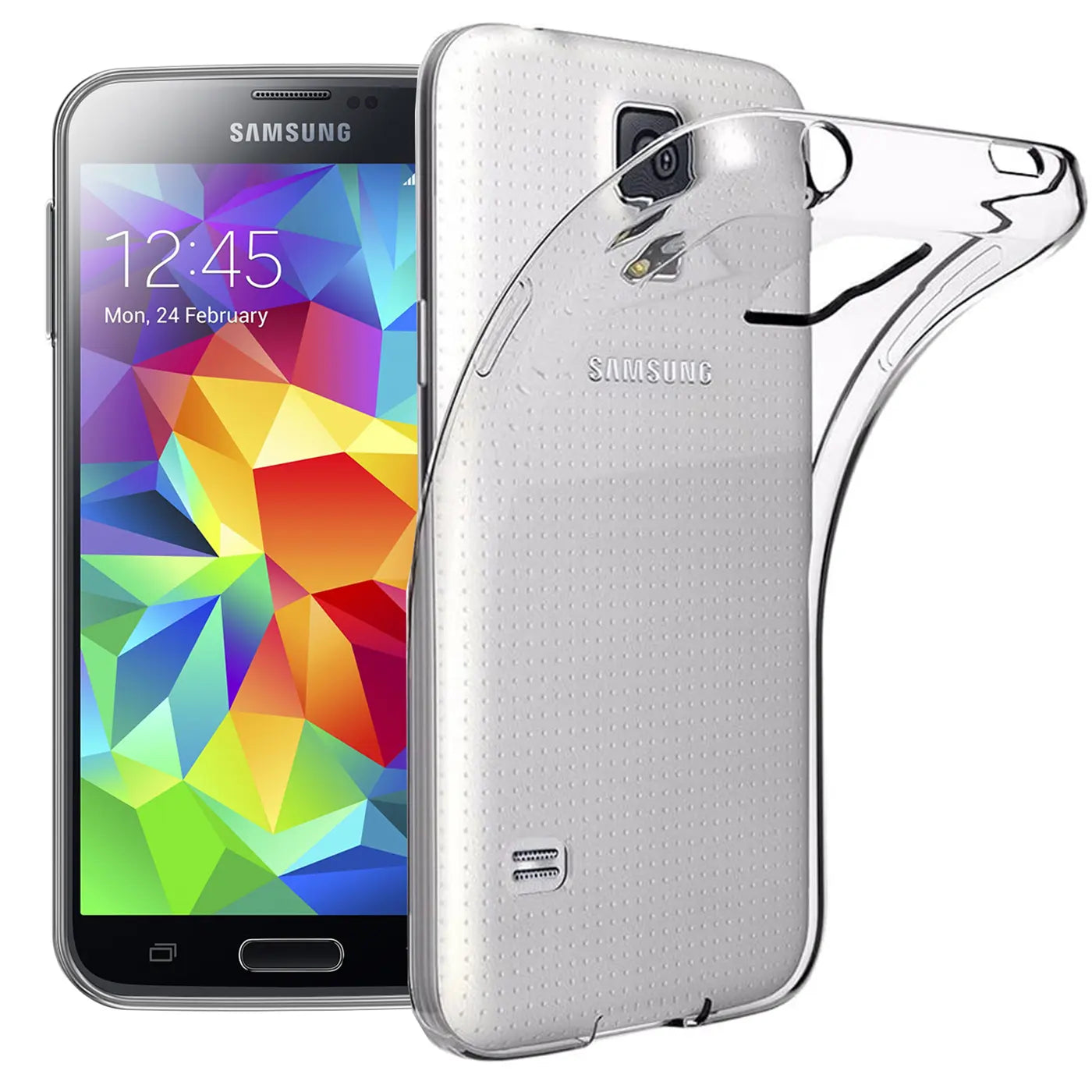 Samsung Galaxy S5/S5 Neo mit transparentem Silikon-Case, Vorder- und Rückansicht