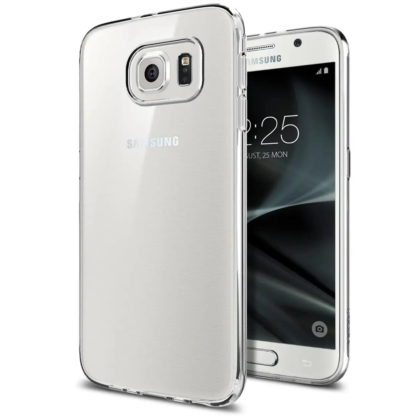 Samsung Galaxy S7 in transparentem Slim Case, von schräg hinten/vorne, Kunststoff