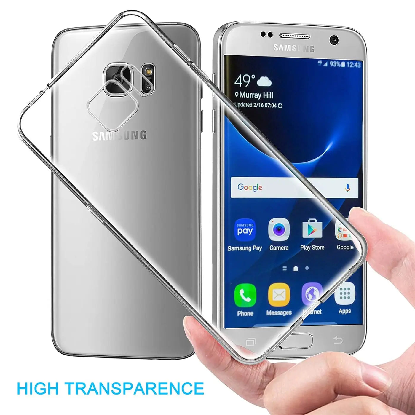 Klares, transparentes Slim-Case aus Kunststoff, das ein Samsung Galaxy S7 zeigt.