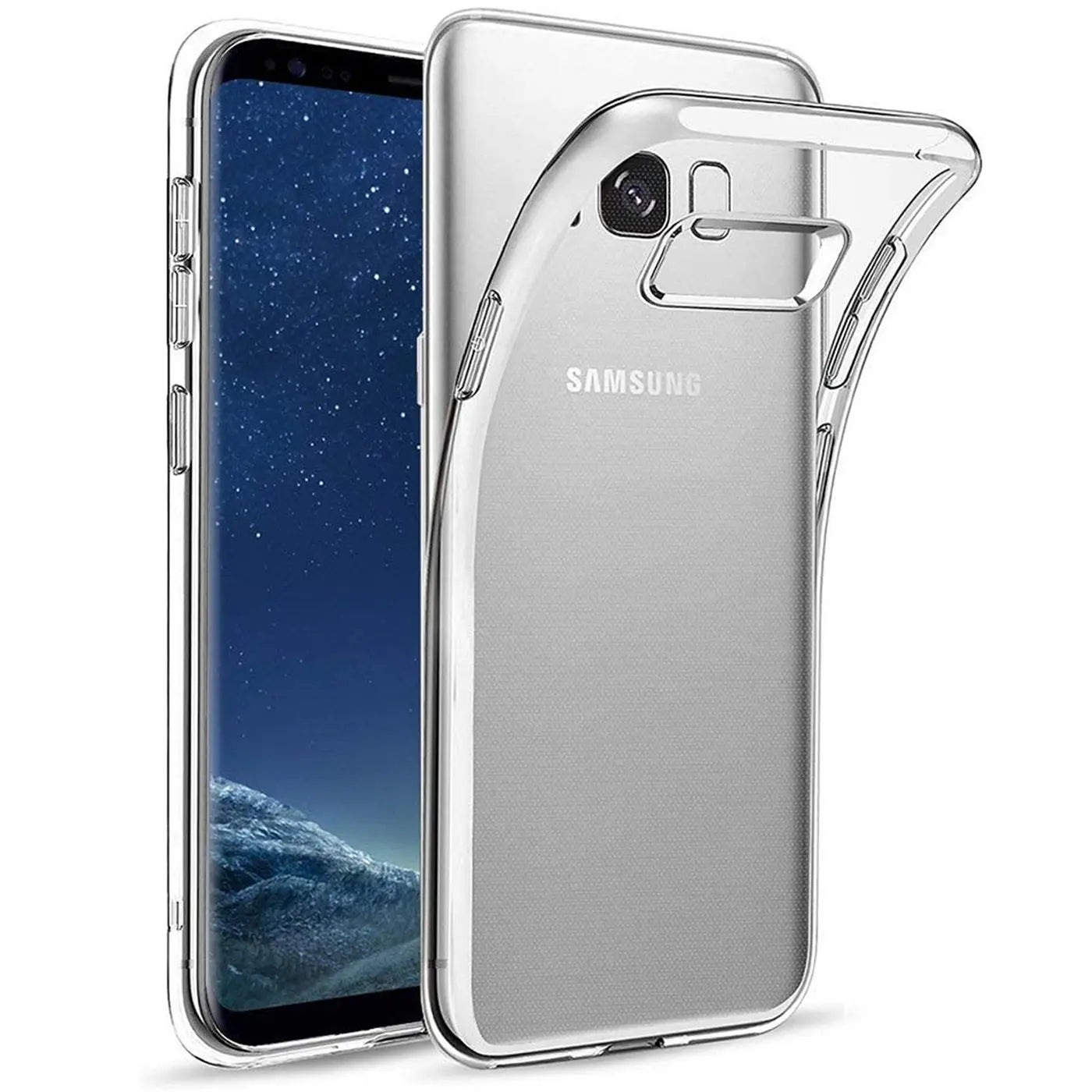 Klarer, schlanker Schutz für Samsung Galaxy S8 Plus, von vorne und hinten gezeigt.