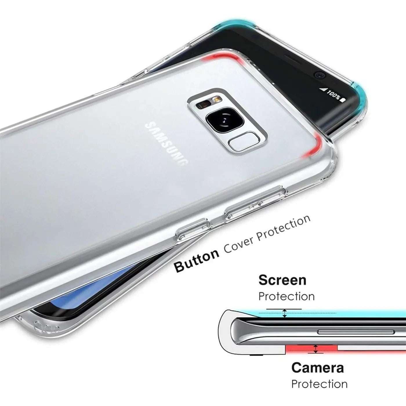 Transparente Hülle aus Kunststoff, schräg von hinten, auf Samsung Galaxy S8 Plus.