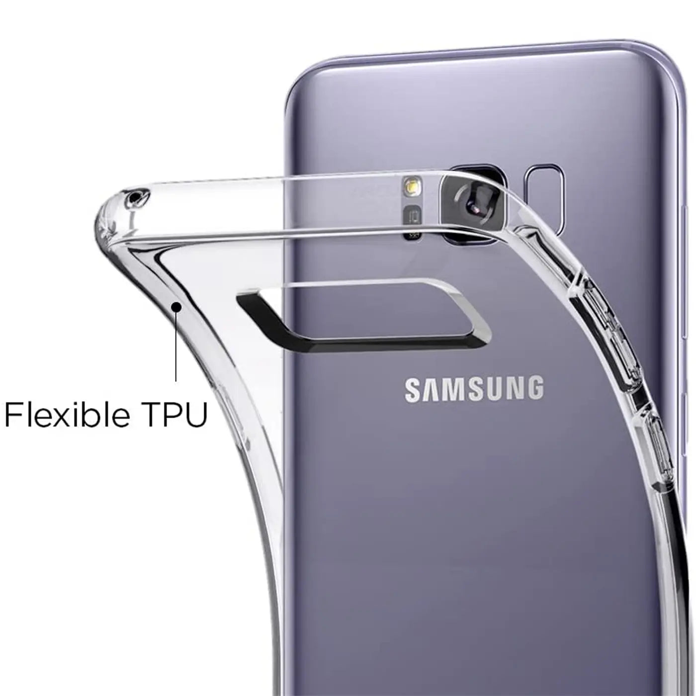 Klar, flexibles TPU-Case auf Samsung Galaxy S8 Plus, Rückansicht.