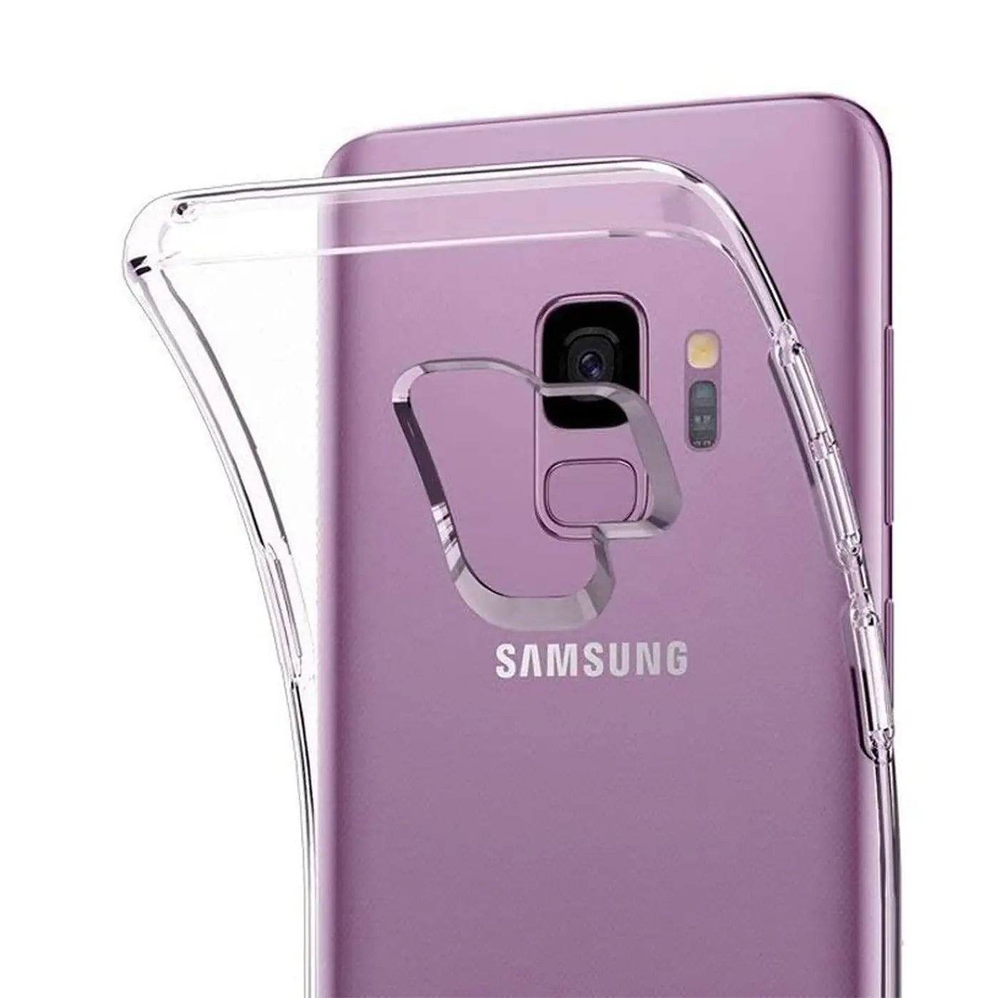 Klar, transparentes Silikoncase über Samsung Galaxy S9, Rückansicht.