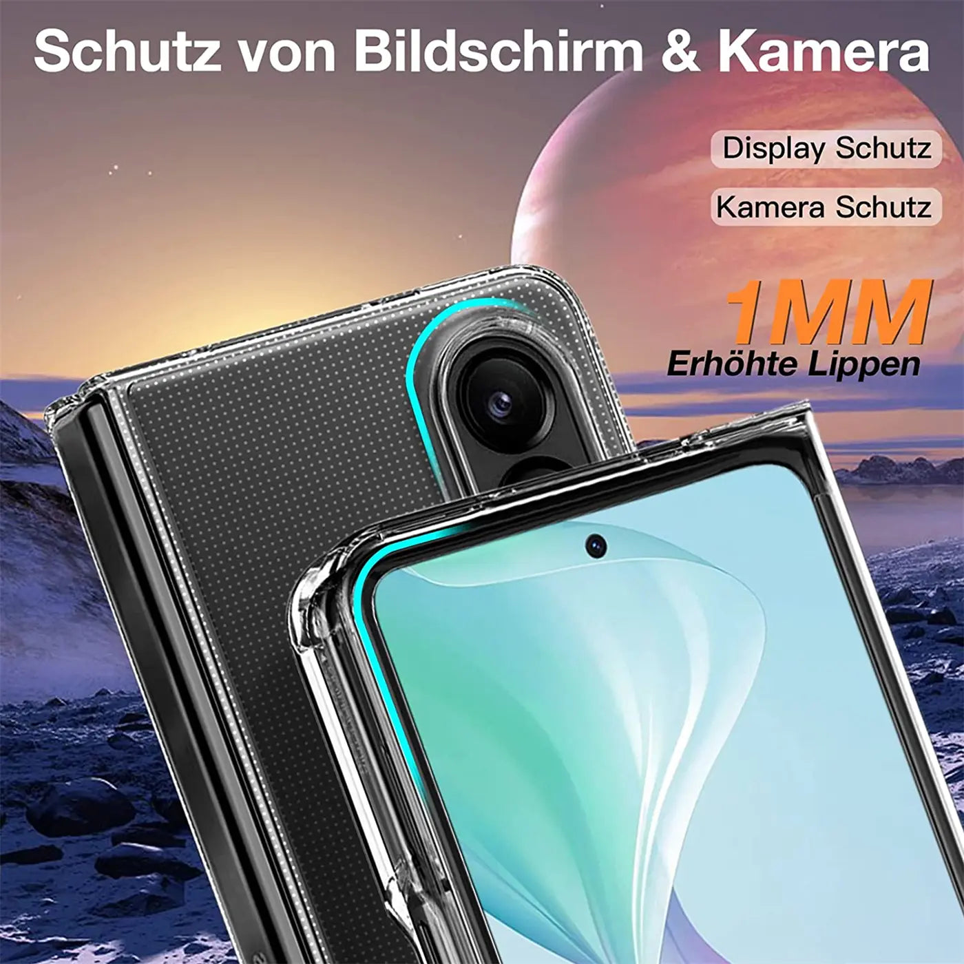 Klarhülle aus Kunststoff für Samsung Galaxy Z Fold 4, Nahaufnahme, Vorder- und Rückseite