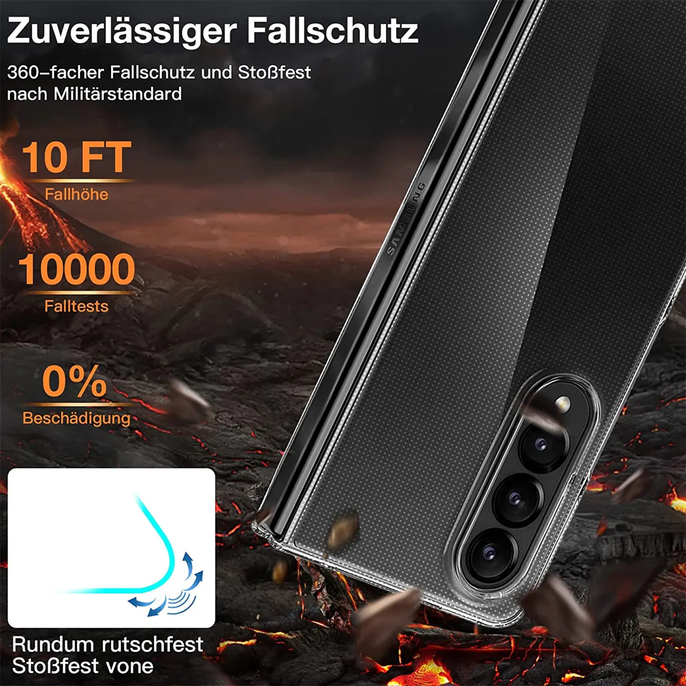 Samsung Galaxy Z Fold 4 Hülle, transparent, Rückseite, Nahaufnahme