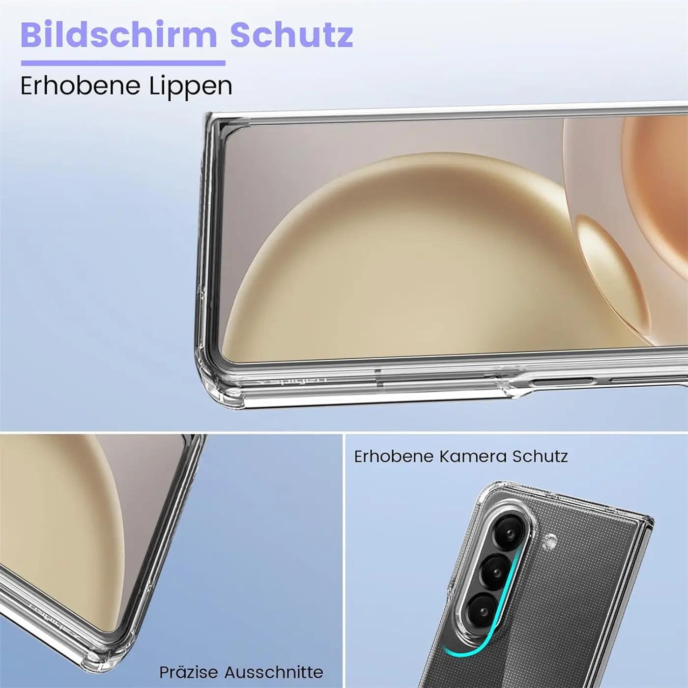 Klarer Case-Schutz für Samsung Galaxy Z Fold 5, von oben und hinten gezeigt.