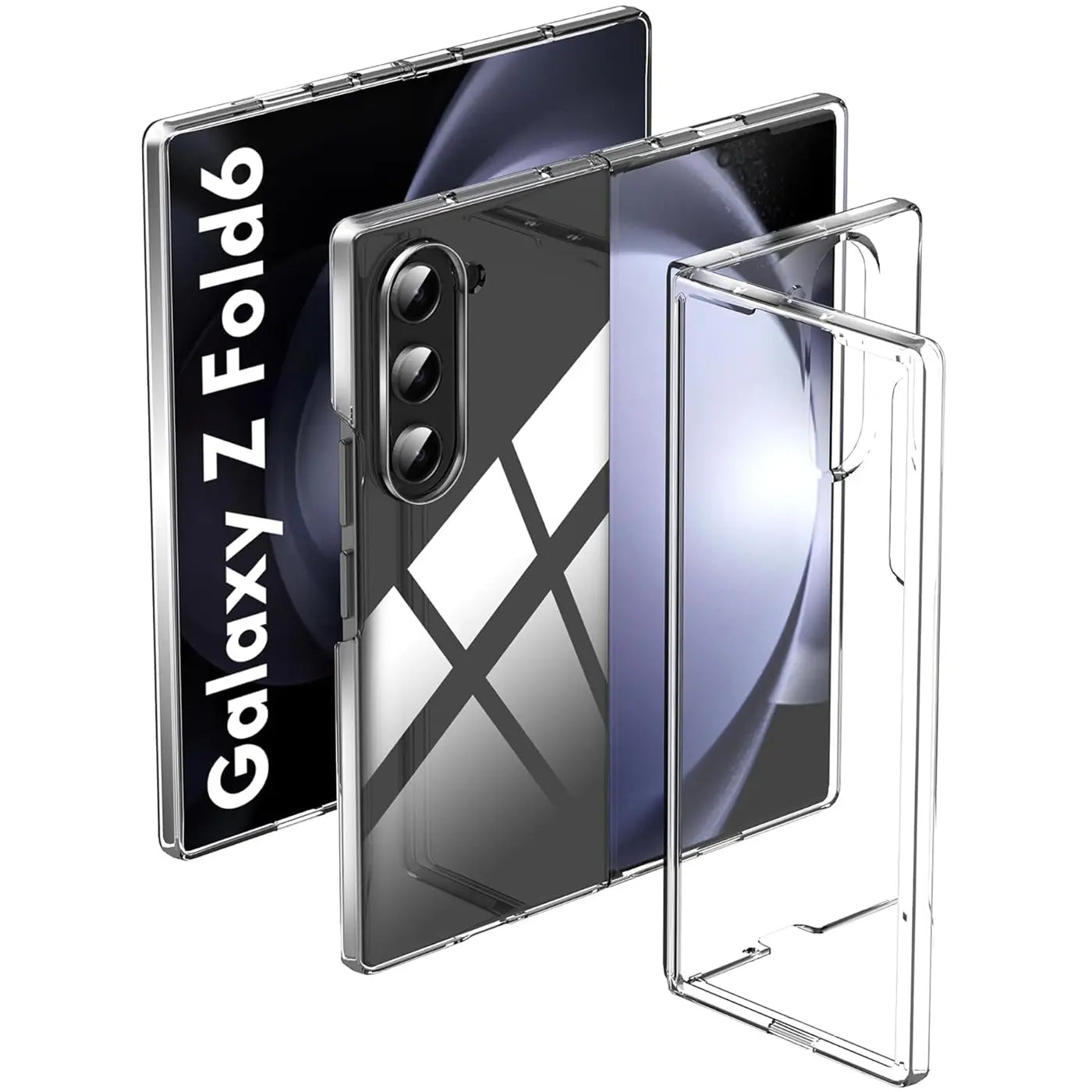 Klares, dünnes Case aus Kunststoff für Samsung Galaxy Z Fold6, von schräg vorne.