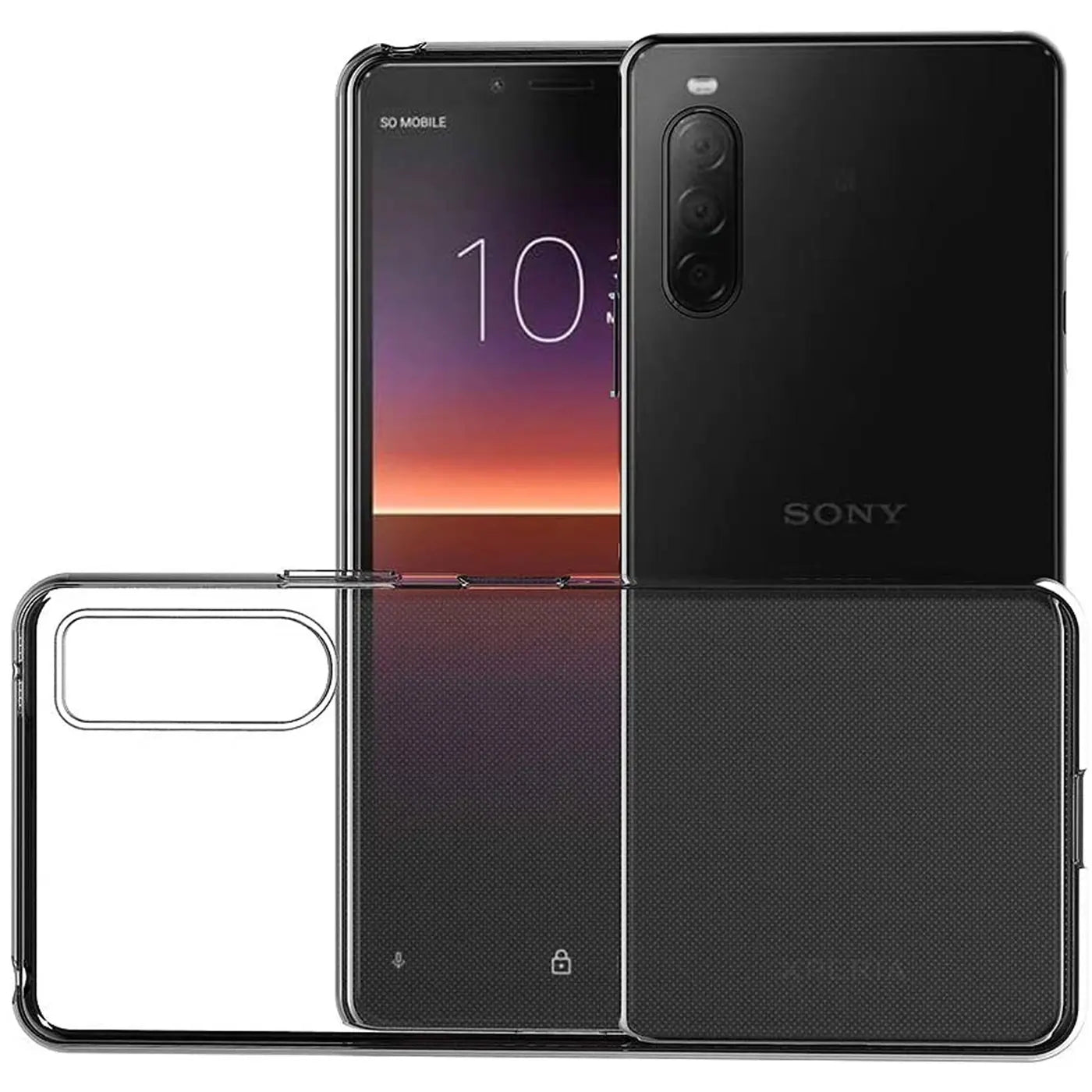 Transparente Hülle aus Kunststoff, Vorder- und Rückansicht, Sony Xperia 10 II.