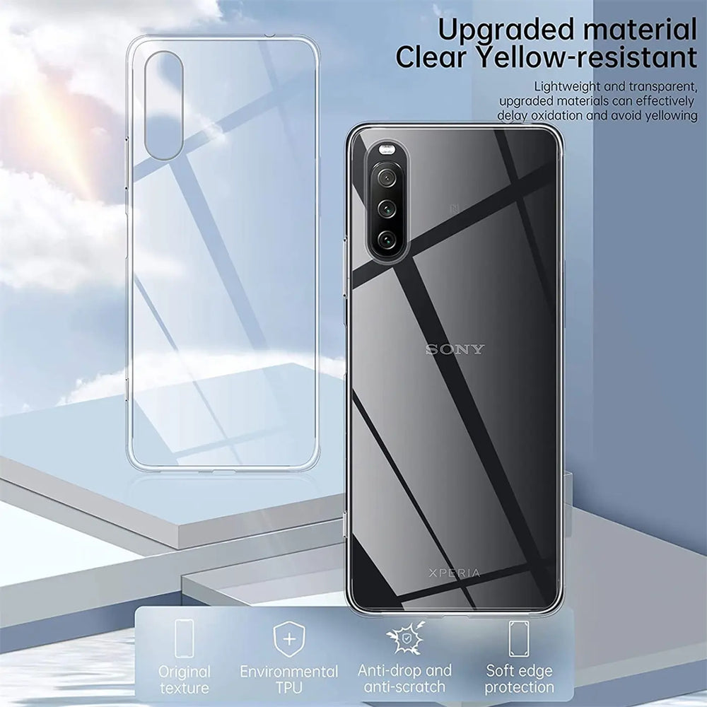 Klares, gelbes-resistentes TPU-Case, Vorder- und Rückansicht, Sony Xperia 10 IV.