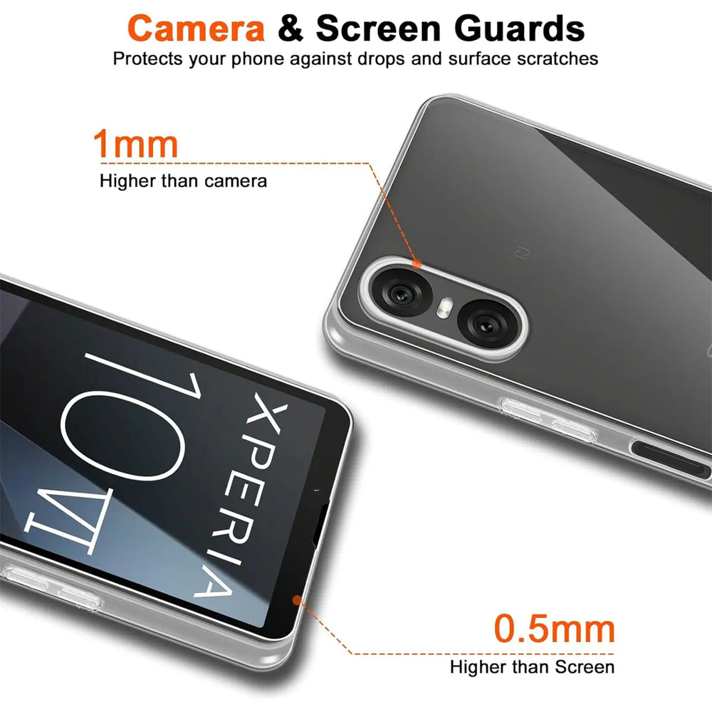 Klares Slim Case aus Kunststoff, zeigt Rückseite und Vorderseite eines Sony Xperia 10 VI.