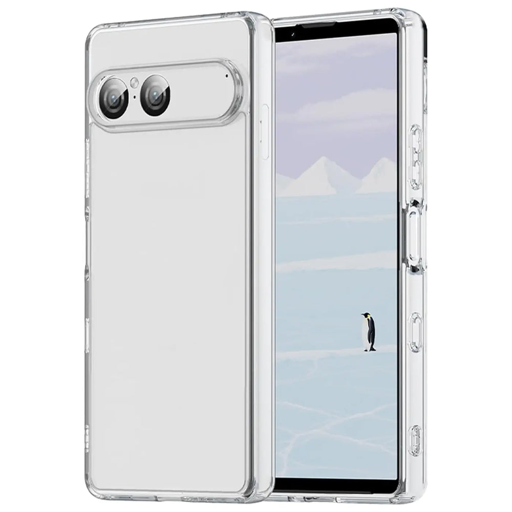 Klares Slim Case aus Kunststoff auf einem Sony Xperia 10 VII, von vorne links gezeigt.