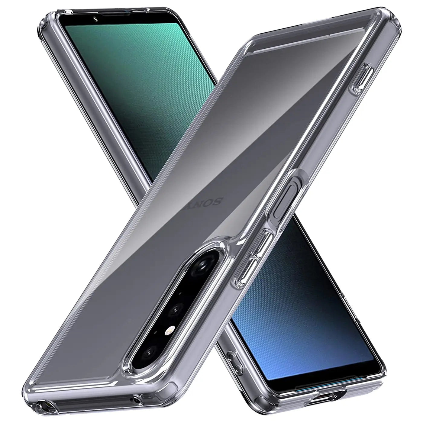 Transparente Hülle aus Kunststoff für Sony Xperia 1 V, von schräg oben fotografiert.