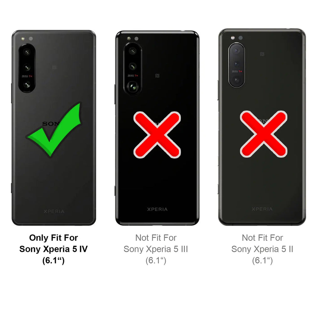Drei Sony Xperia Smartphones, Rückseite, mit grüner Häkchen und roten Kreuzen.