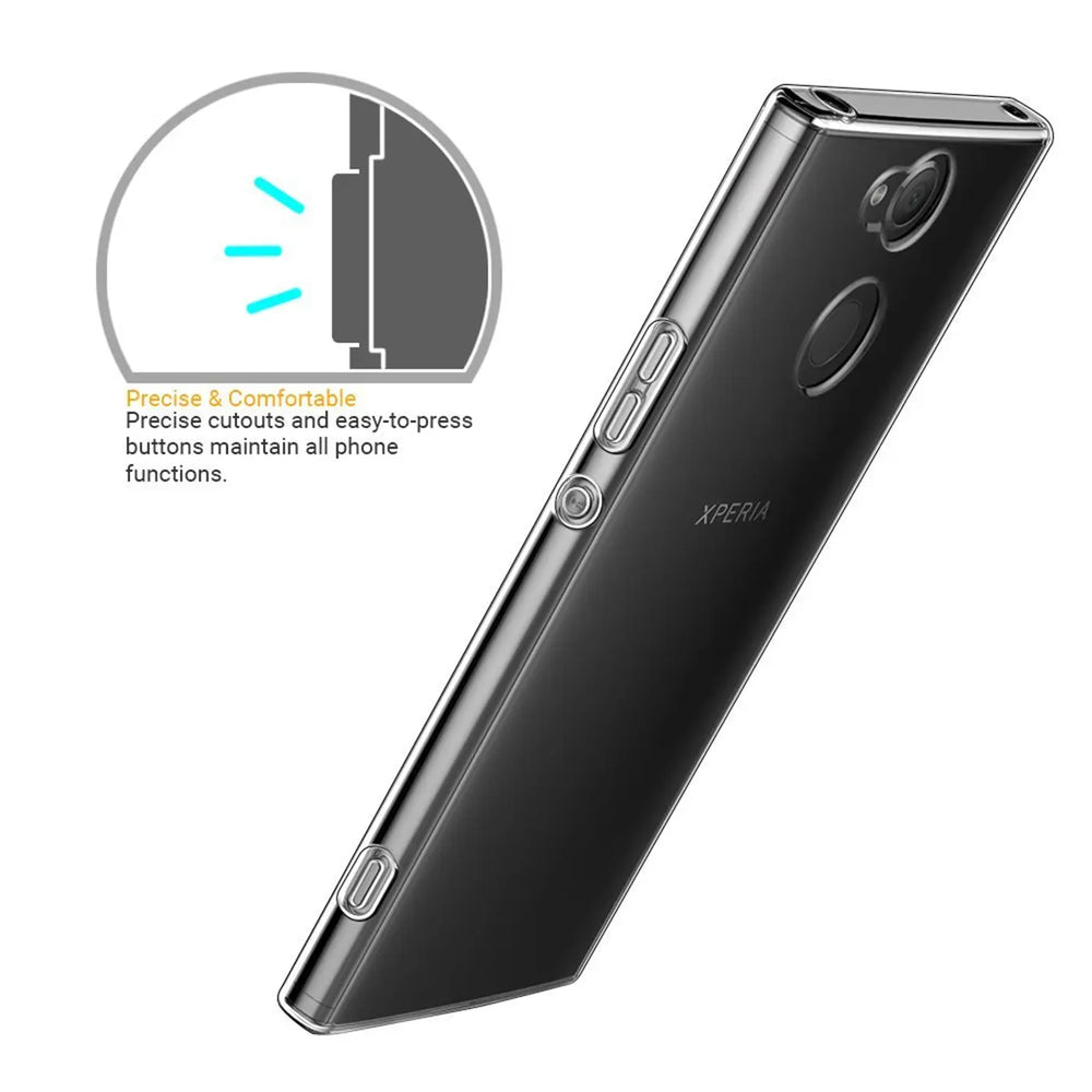 Klares, schlankes Handyhülle aus Kunststoff, schräg von oben auf ein Sony Xperia L2 gezeigt.