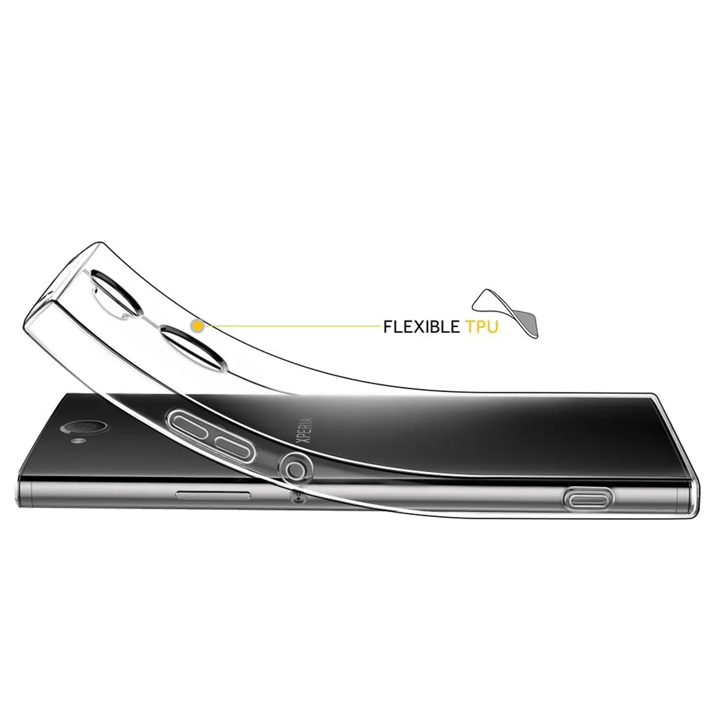 Klares TPU-Case über Sony Xperia L2, Seitenansicht. Flexibel.