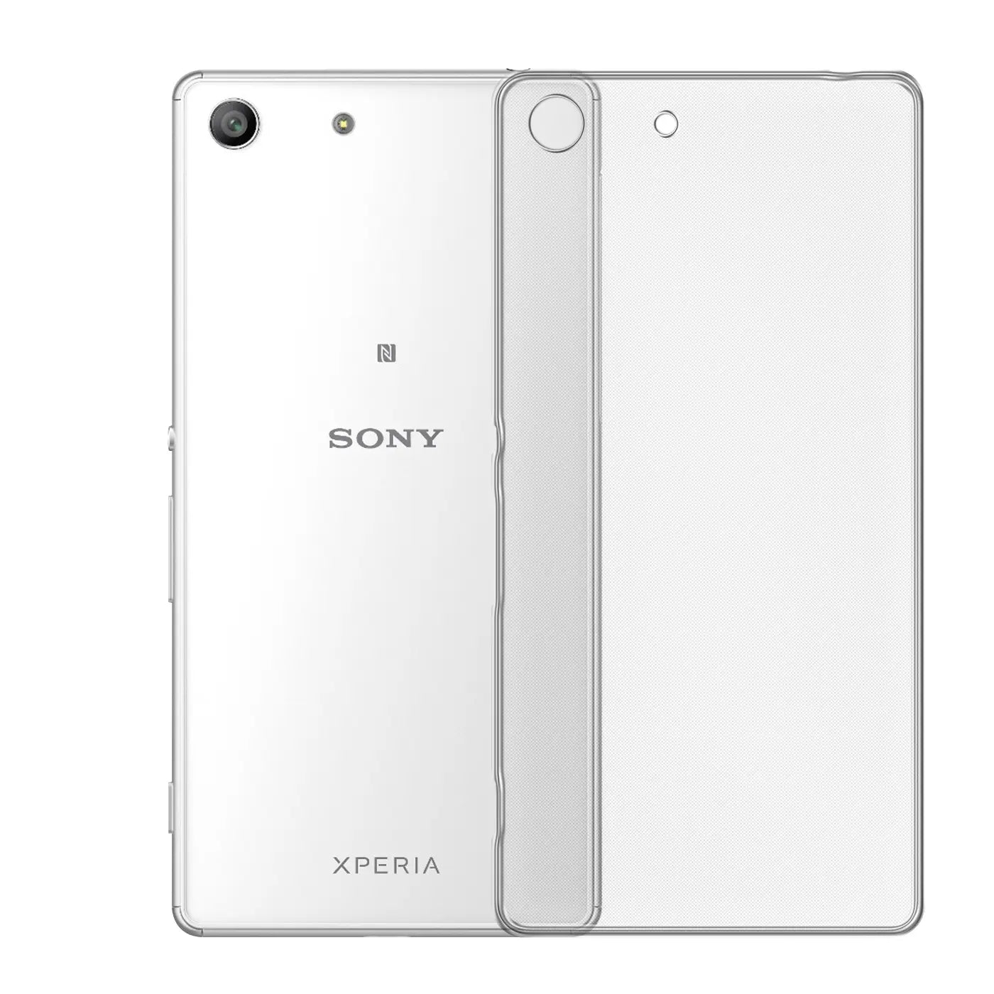 Sony Xperia M5 mit transparentem Slim Case, Rückansicht, Nahaufnahme