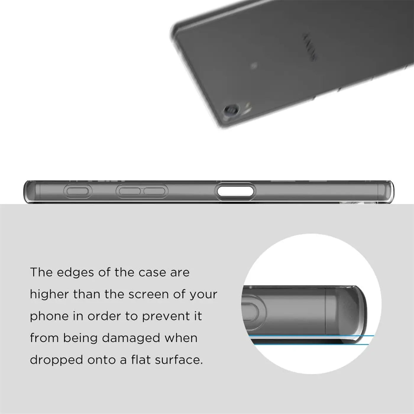 Transparentes Slim Case für Sony Xperia M5, Seitenansicht, Nahaufnahme.