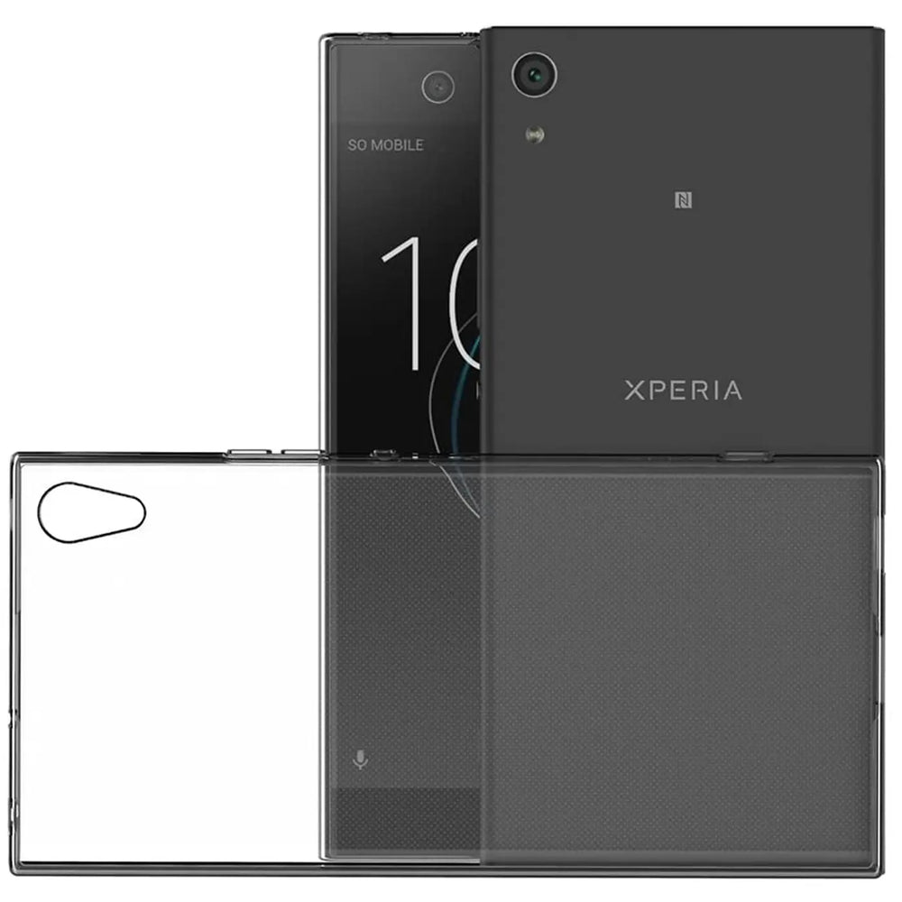 Klares, transparentes Handyhülle aus Kunststoff für Sony Xperia XA1 Ultra, von vorne und hinten gezeigt.