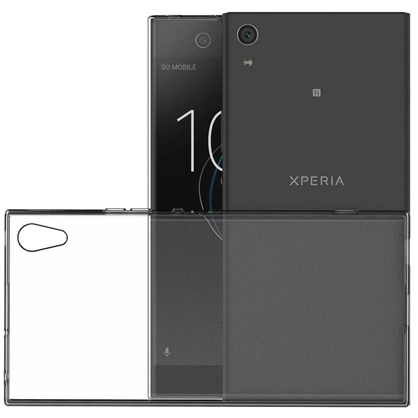Klares, transparentes Handyhülle aus Kunststoff für Sony Xperia XA1 Ultra, von vorne und hinten gezeigt.