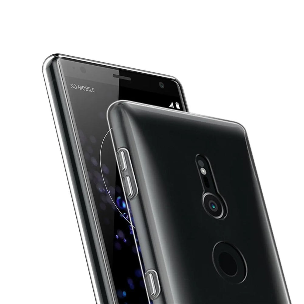 Sony Xperia XZ3 mit transparentem Slim Case, Rückansicht, Nahaufnahme