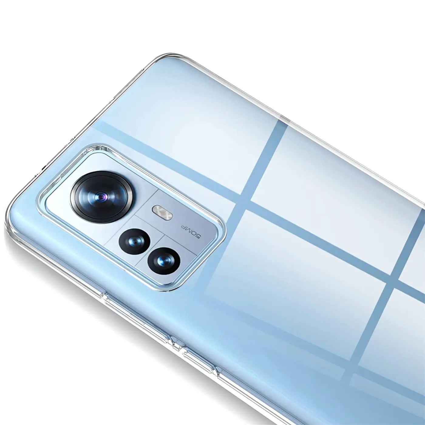 Klar, transparentes Handy-Case aus Silikon, Rückansicht, Xiaomi 12 Lite 5G mit Kamera.