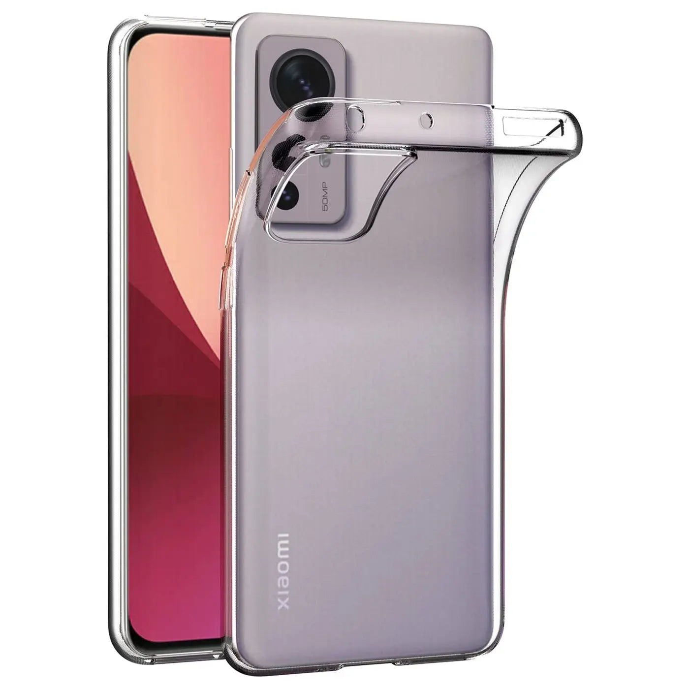 Klares, flexibles Handyhülle aus TPU, seitliche Ansicht, auf Xiaomi 12 Pro aufgesetzt.