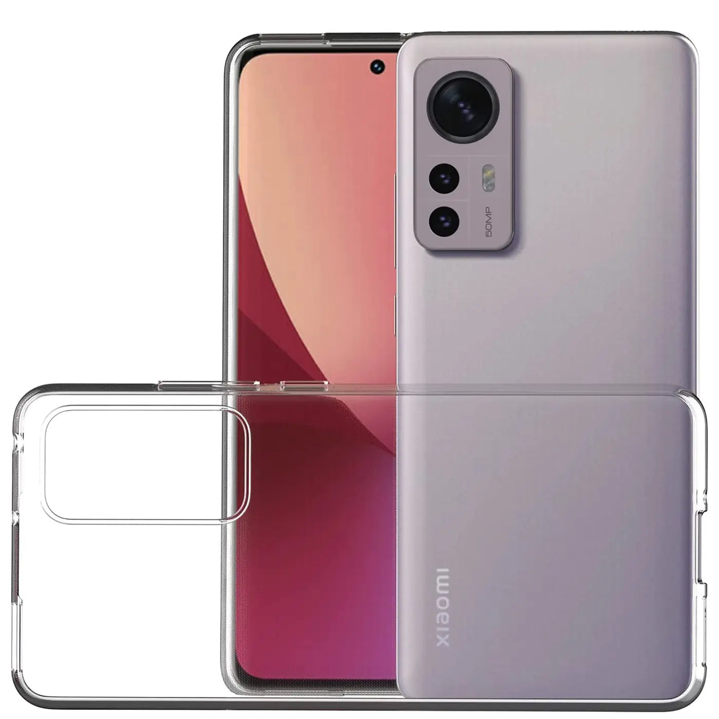 Klarer Silikon-Schutz für Xiaomi 12 Pro, von vorne und hinten gezeigt.