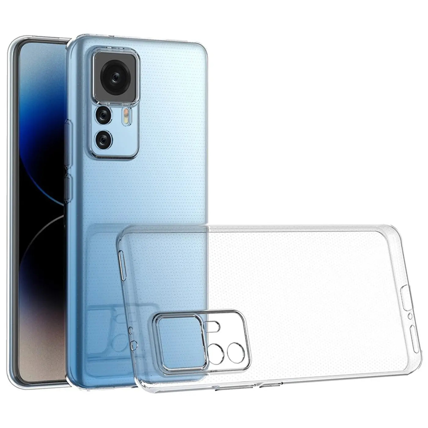 Klares Silikon-Case für Xiaomi 12T/12T Pro, Rückansicht, Nahaufnahme.