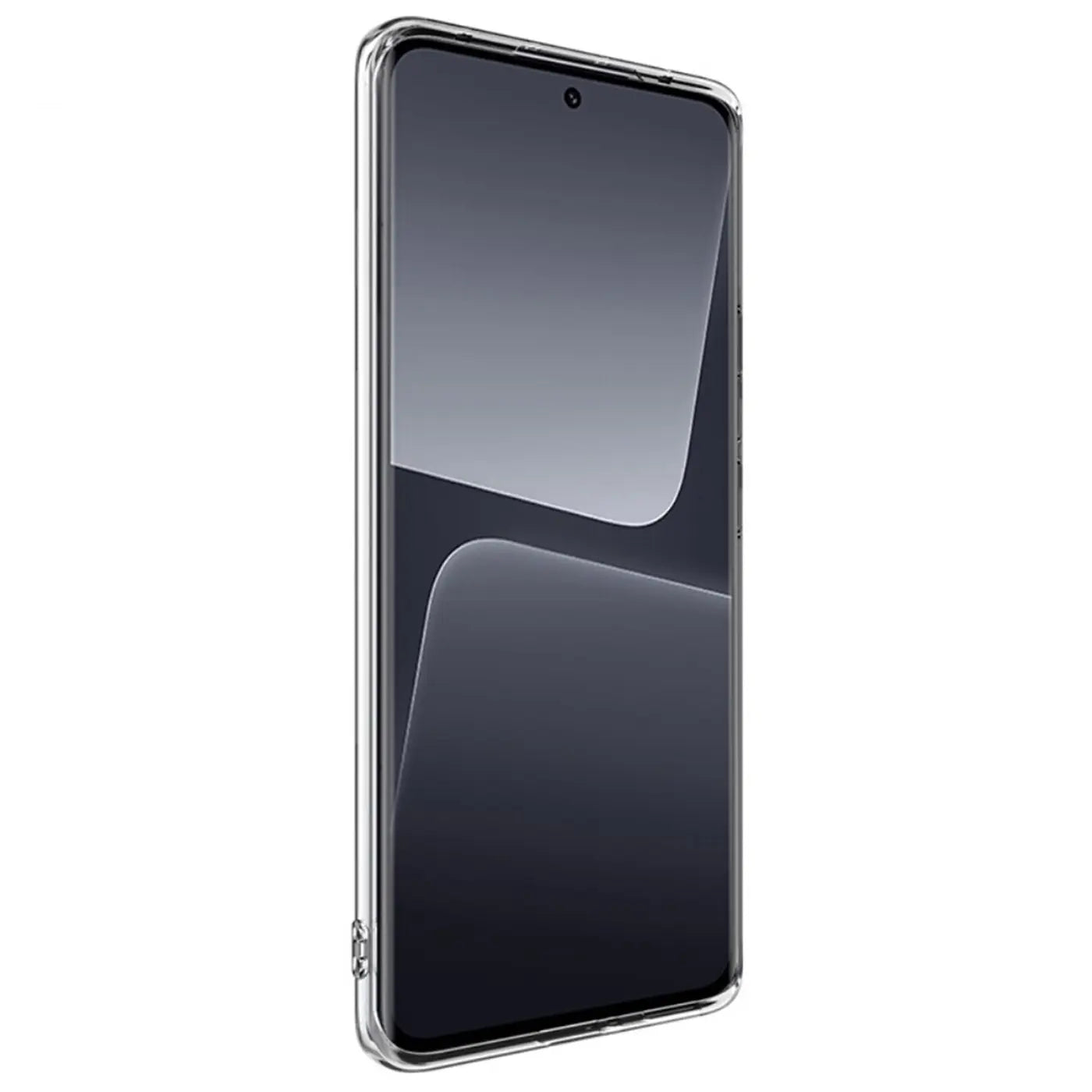 Klares, transparentes Handy-Case aus Kunststoff, seitliche Ansicht, auf einem Xiaomi 13.