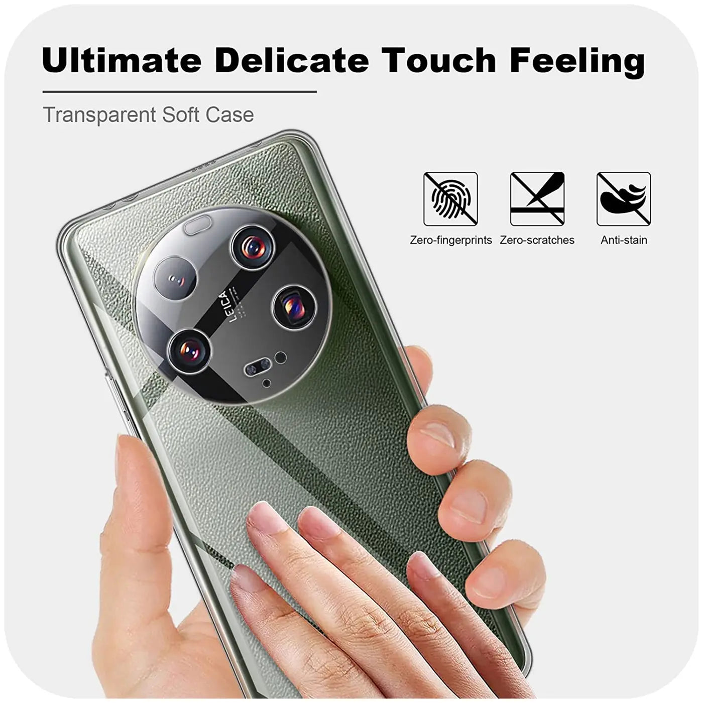 Transparente Hülle aus weichem Material, die ein Xiaomi 13 Ultra schützt. Von hinten gezeigt.