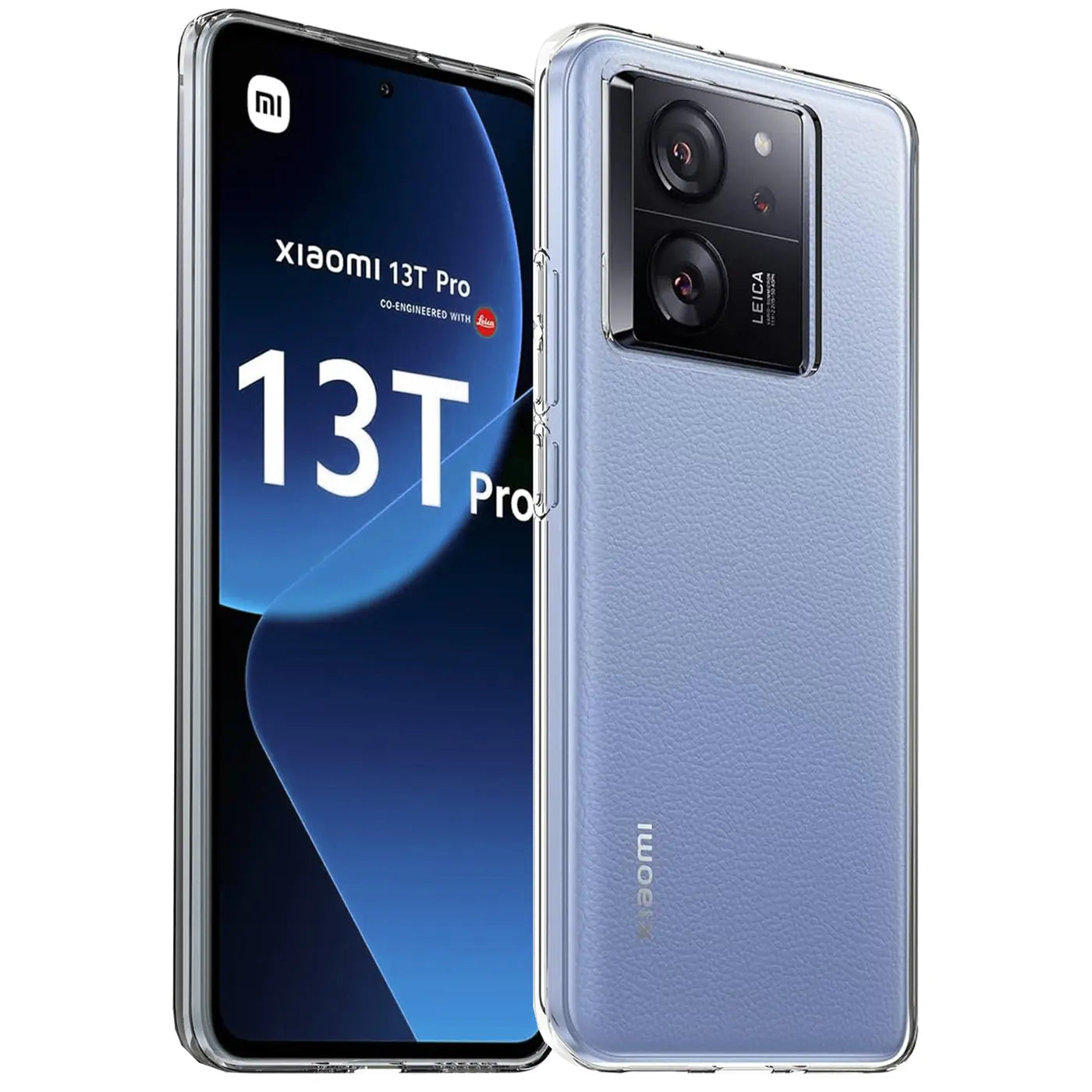 Klares Handyhülle, transparent, von vorne und Seite, Xiaomi 13T Pro.