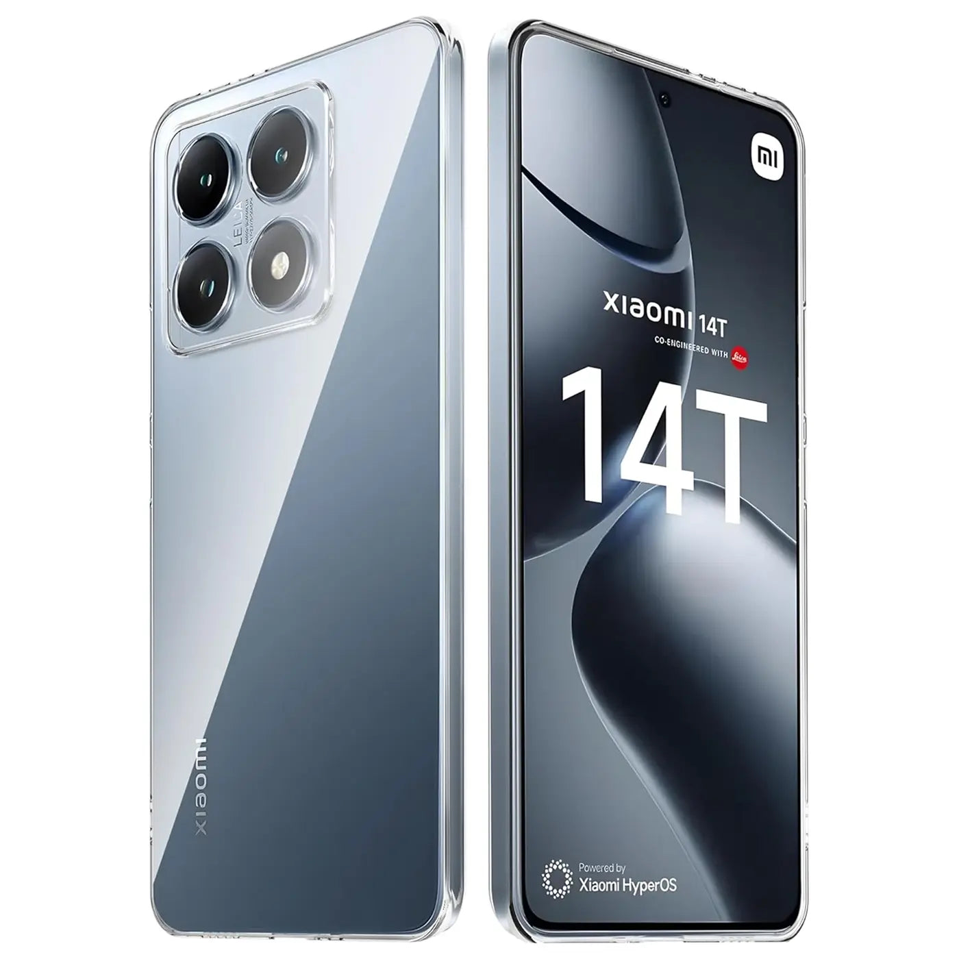 Transparente Hülle aus Kunststoff, Vorder- und Rückansicht, Xiaomi 14T.