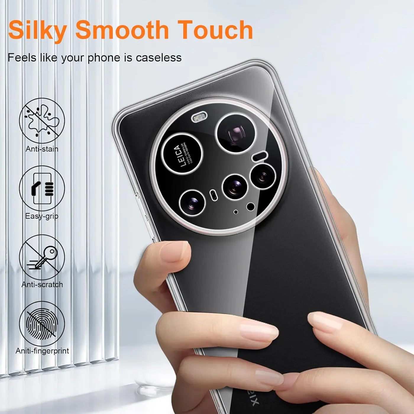 Transparente Hülle aus Kunststoff, von hinten gezeigt, schützt Xiaomi 15 Ultra.
