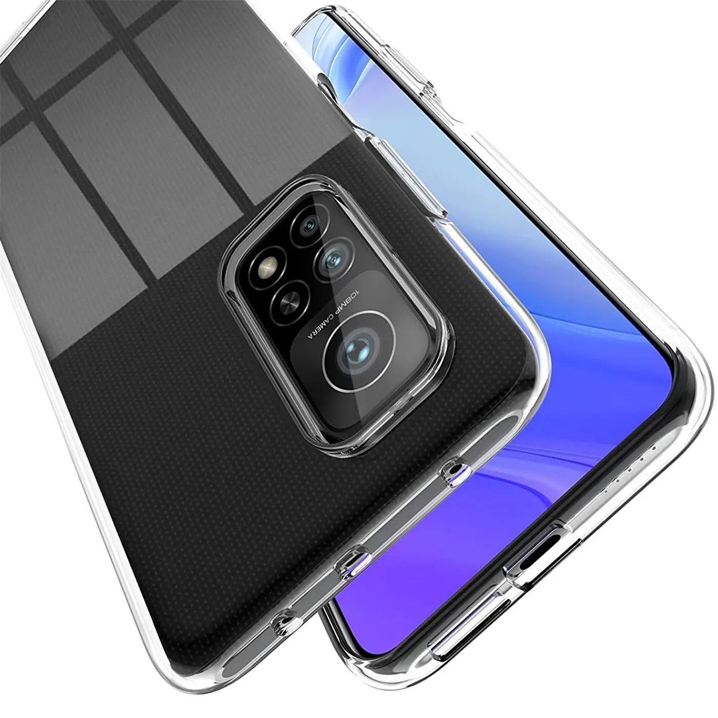 Klarer Slim Case mit schwarzem, kariertem Rückenteil auf Xiaomi Mi 10T / Pro.