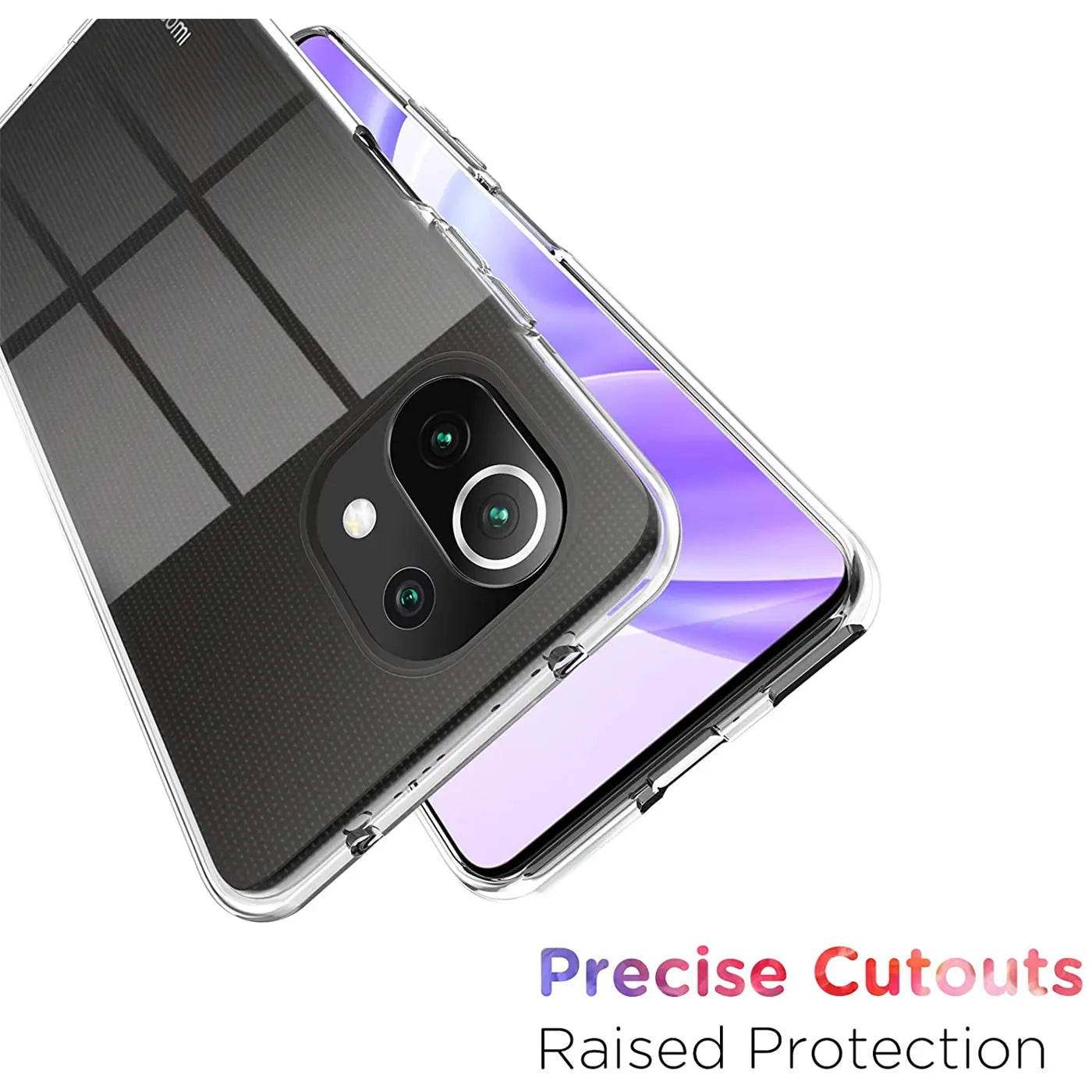 Klares, transparentes Handyhülle aus Kunststoff, von schräg oben, zeigt Xiaomi Mi 11 Lite.