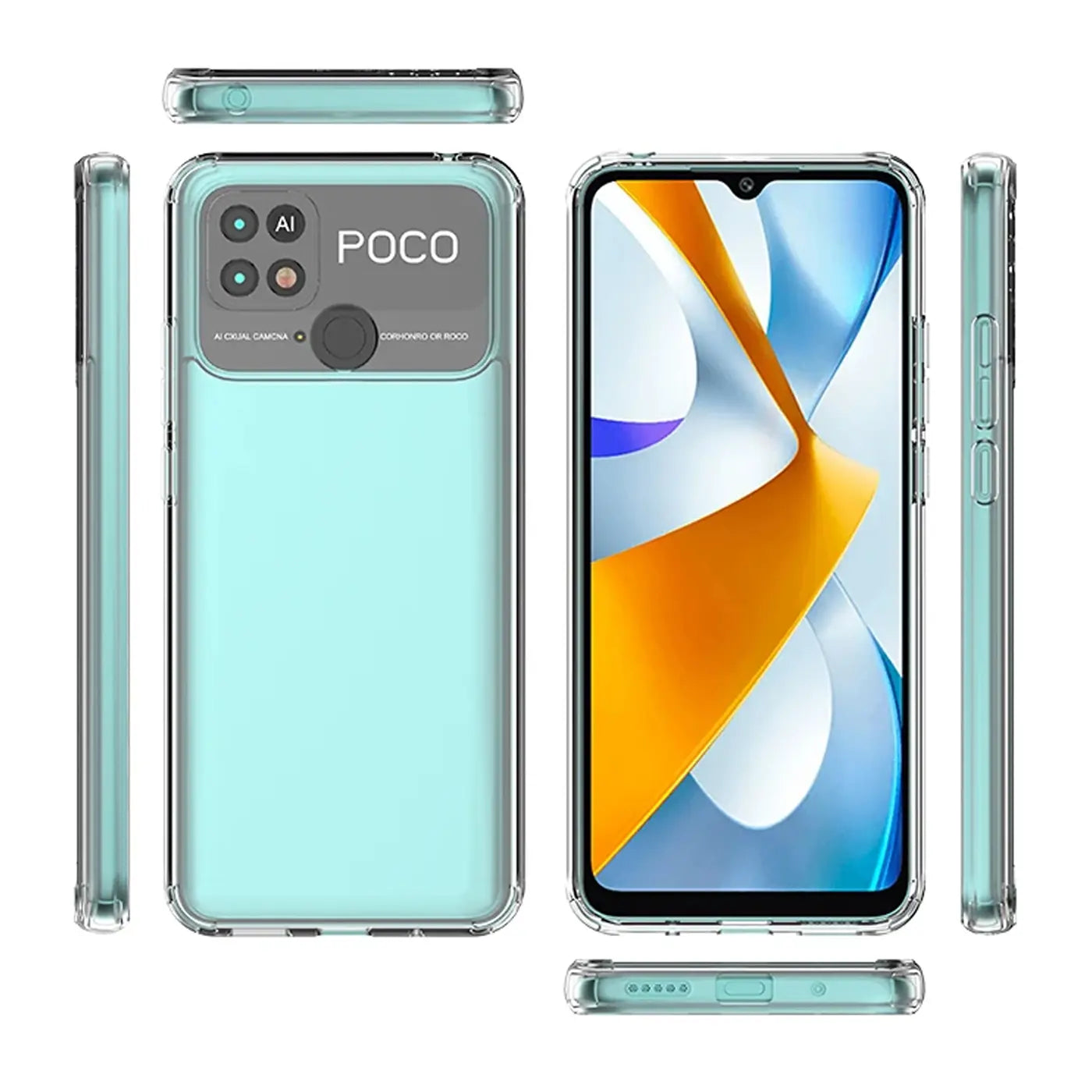 Klarhülle für Xiaomi Poco C40, verschiedene Ansichten, transparentes TPU.