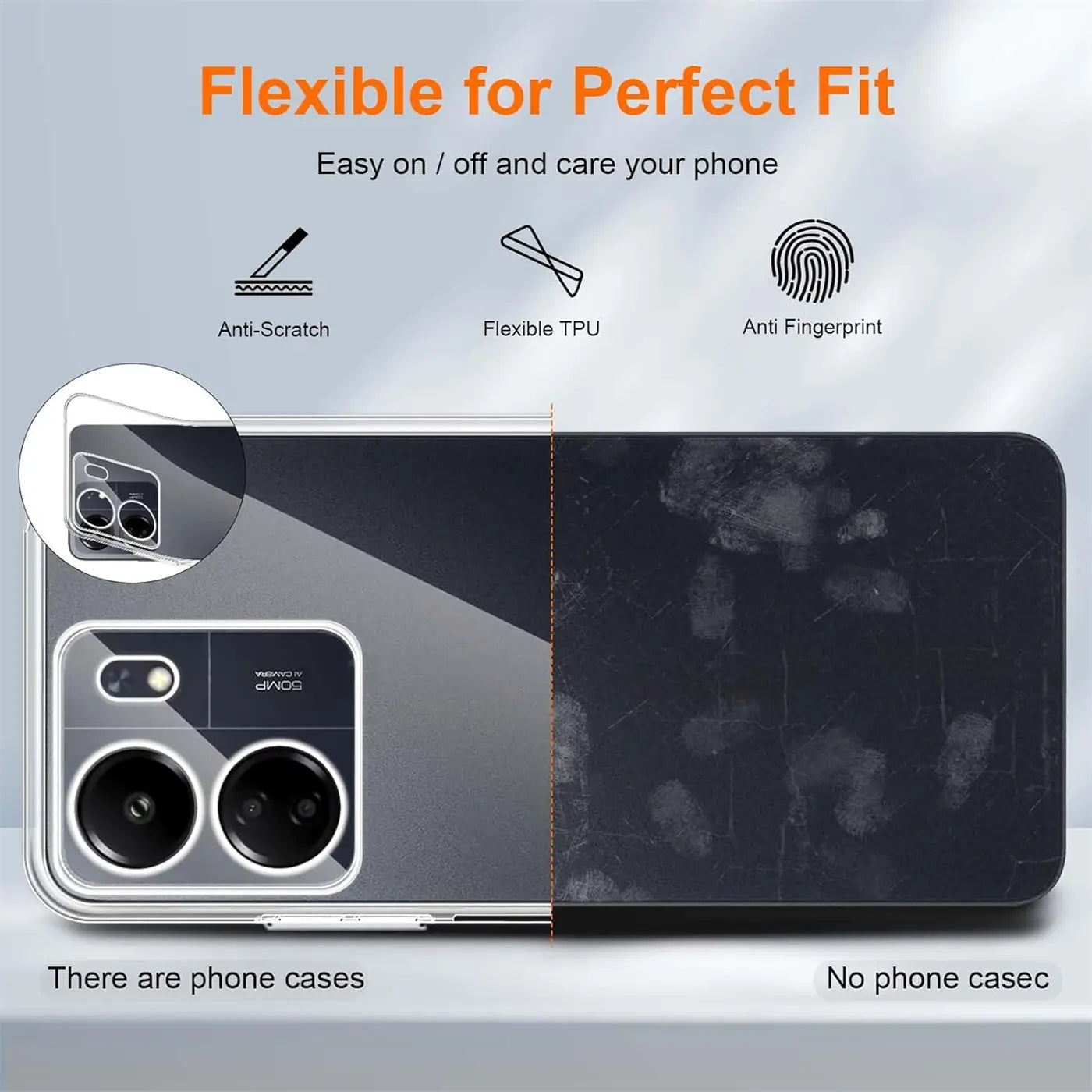 Klar, durchsichtiges TPU-Case auf Xiaomi Poco C65, Rückansicht.