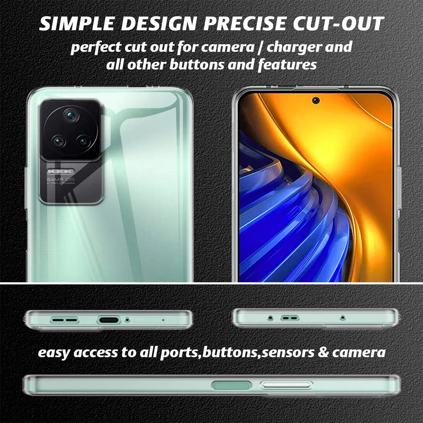 Transparente Hülle aus Kunststoff, zeigt Rückseite und Vorderseite eines Xiaomi Poco F4.