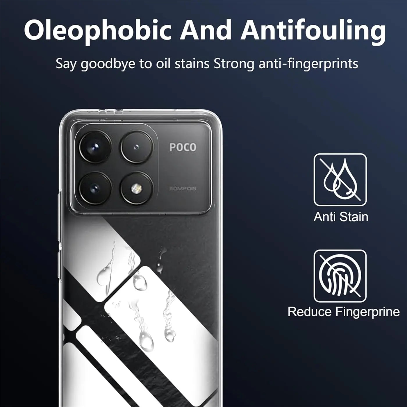 Klares Handyhülle aus Kunststoff, Vorderansicht, zeigt Xiaomi Poco F6 Pro mit Kamera.
