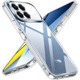 Klares, transparentes Handyhülle aus Kunststoff, schräg von vorne, zeigt Kameras von Xiaomi Poco F8 Pro.