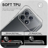 Transparente TPU-Hülle auf einem Smartphone mit vier Kameras, Draufsicht.