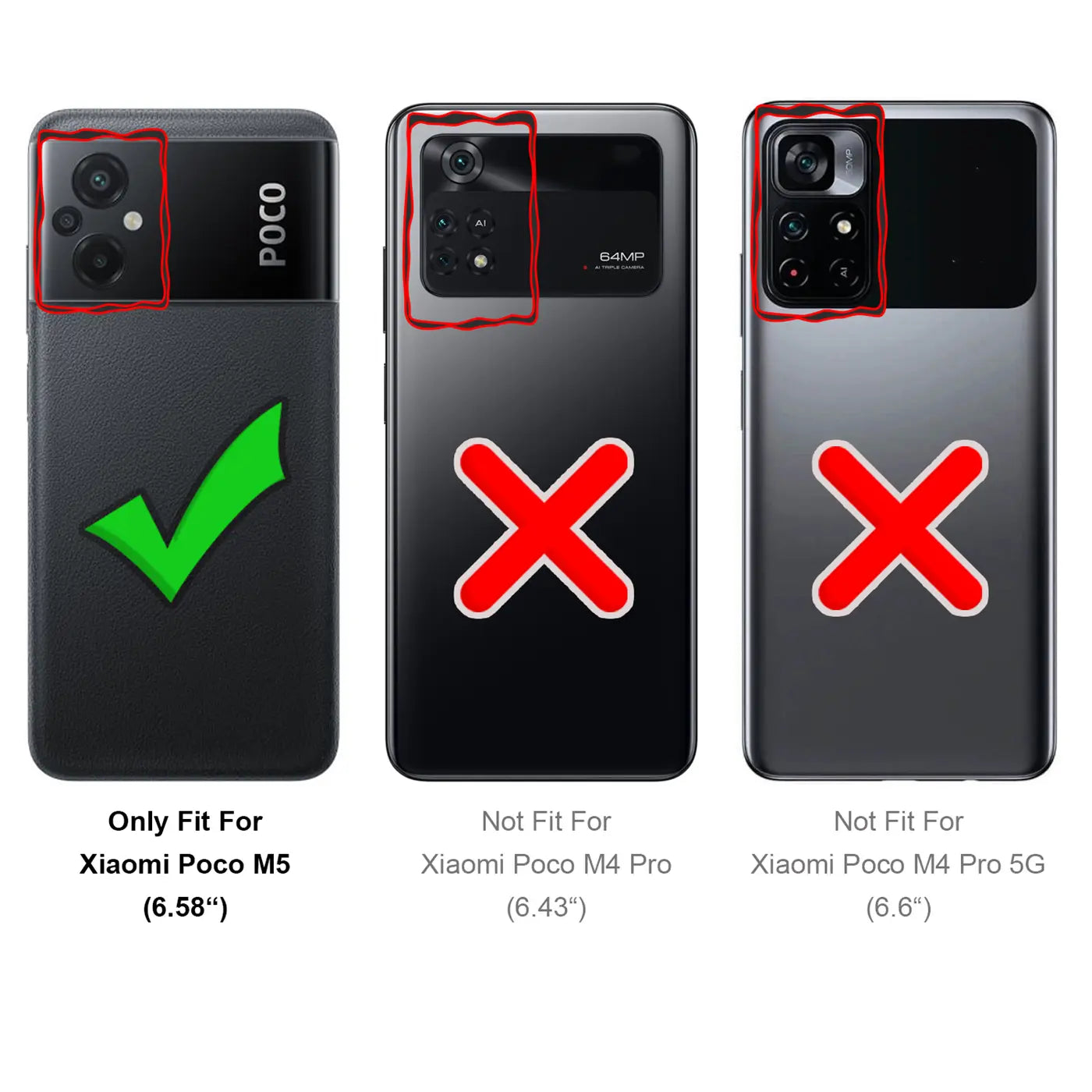 Rückansicht Xiaomi Poco M5 mit Haken, andere Modelle mit Kreuz.