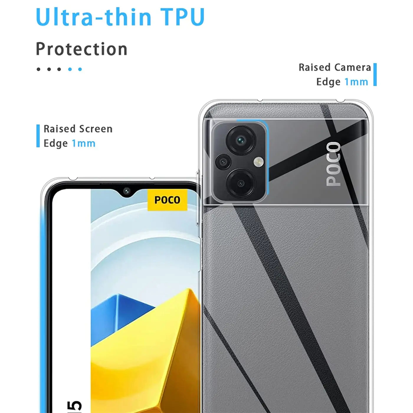 Klares TPU-Case, Vorder- und Rückansicht, Xiaomi Poco M5, erhöhter Rand