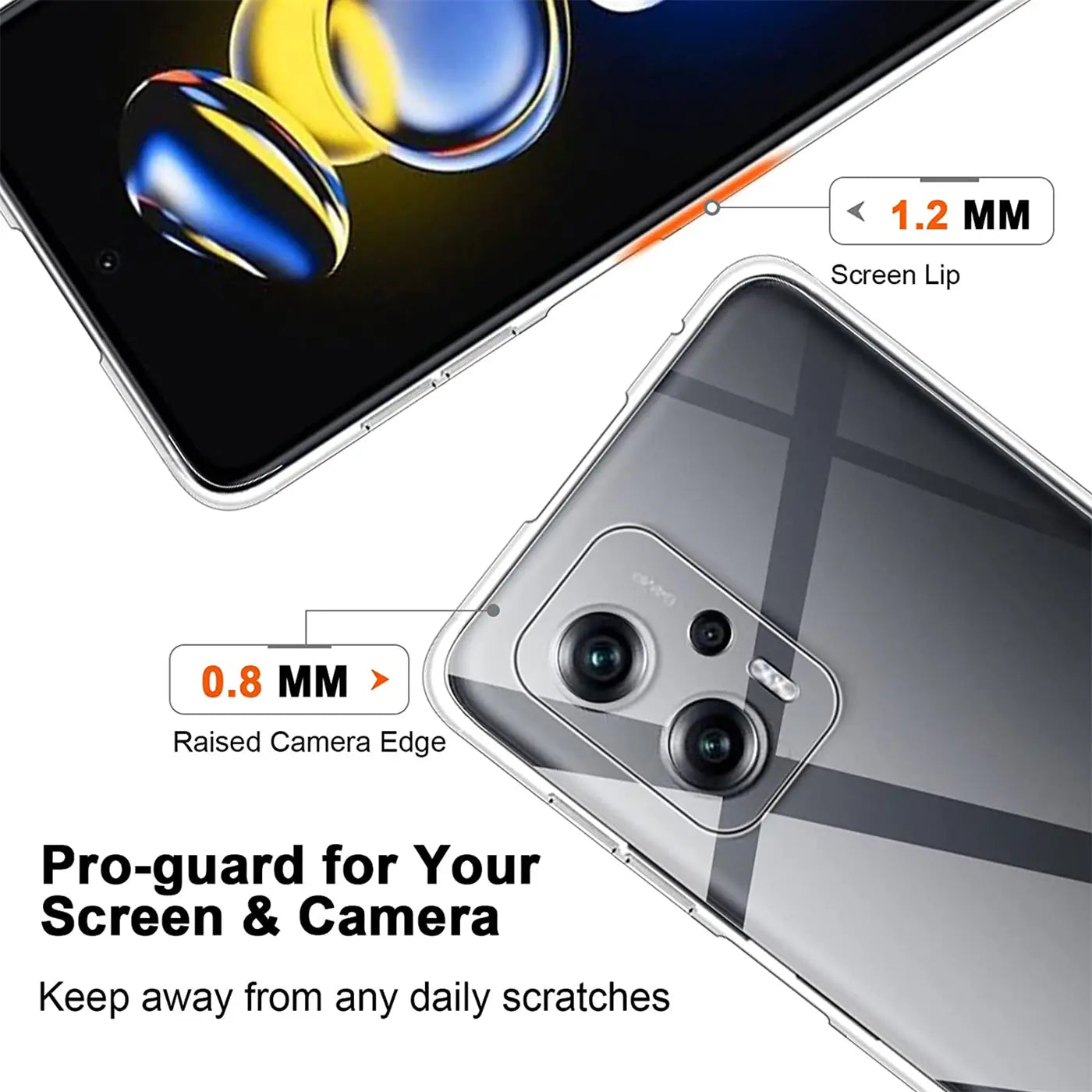 Klar, transparentes Handy-Case aus Kunststoff, Rückansicht, Xiaomi Poco X4 GT.