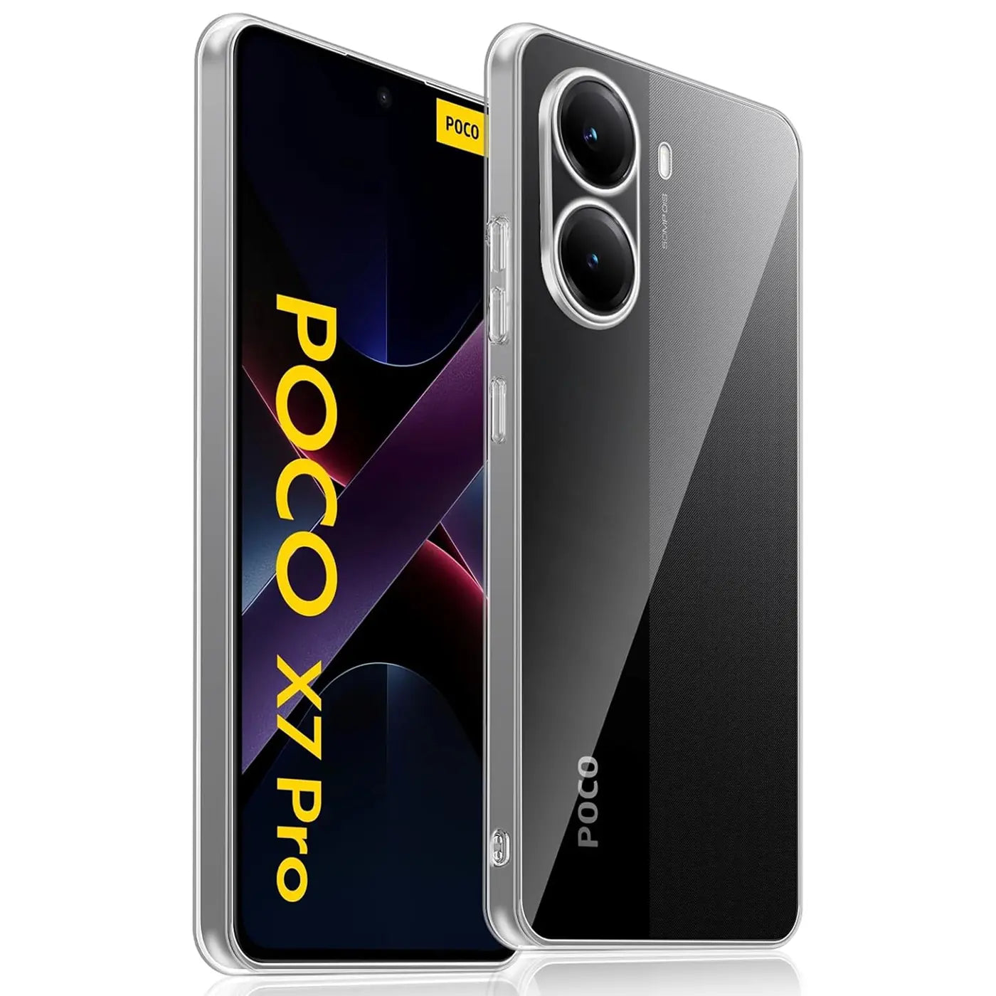 Klares, transparentes Handy-Case aus Kunststoff, Vorder- und Rückansicht, Xiaomi Poco X7 Pro.