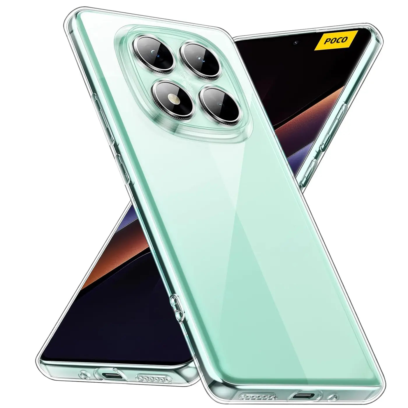 Klares, transparentes Handycase aus Silikon, Rückansicht, mit Xiaomi Poco X7.