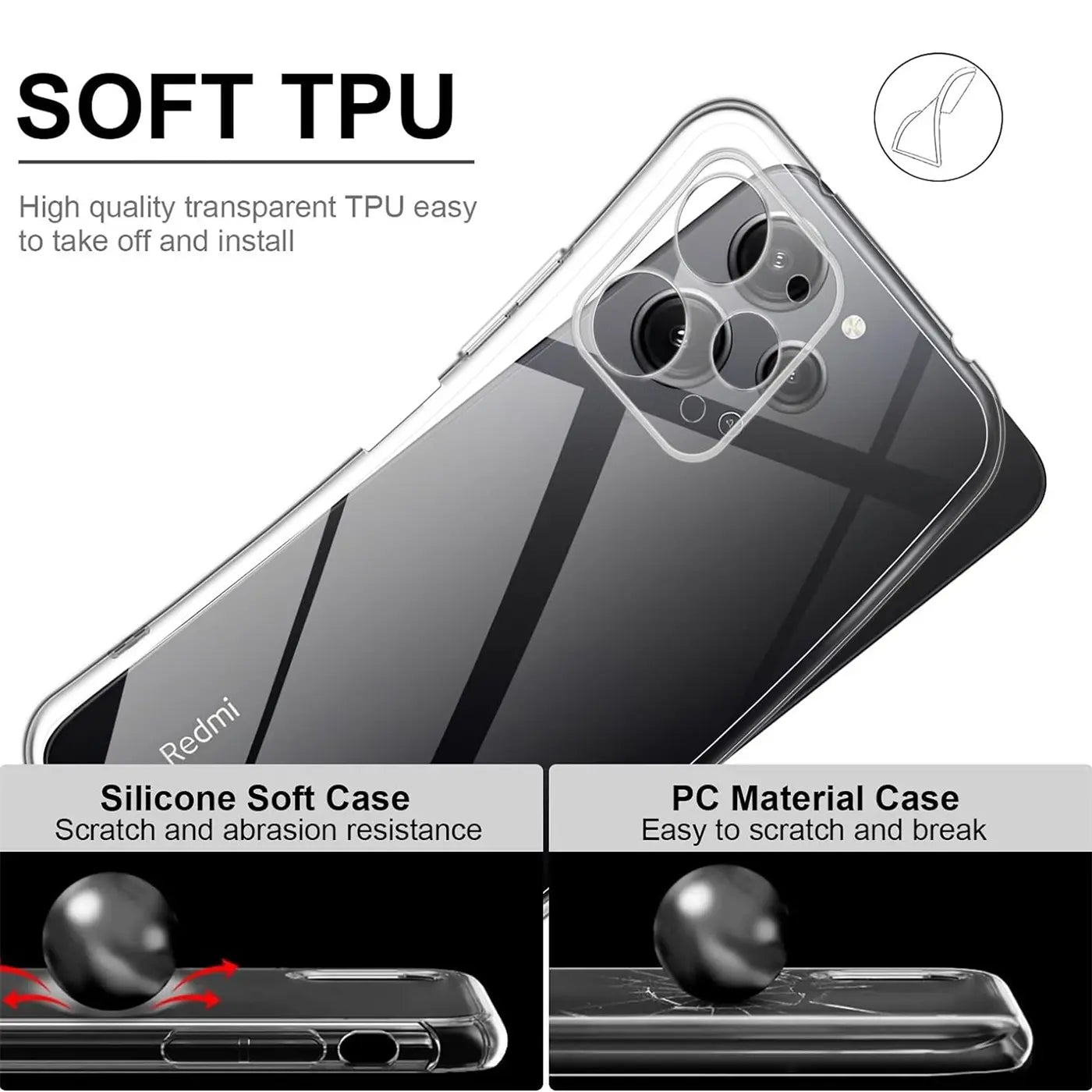 Klares TPU-Handyhülle, Rückansicht, Xiaomi Redmi 12.