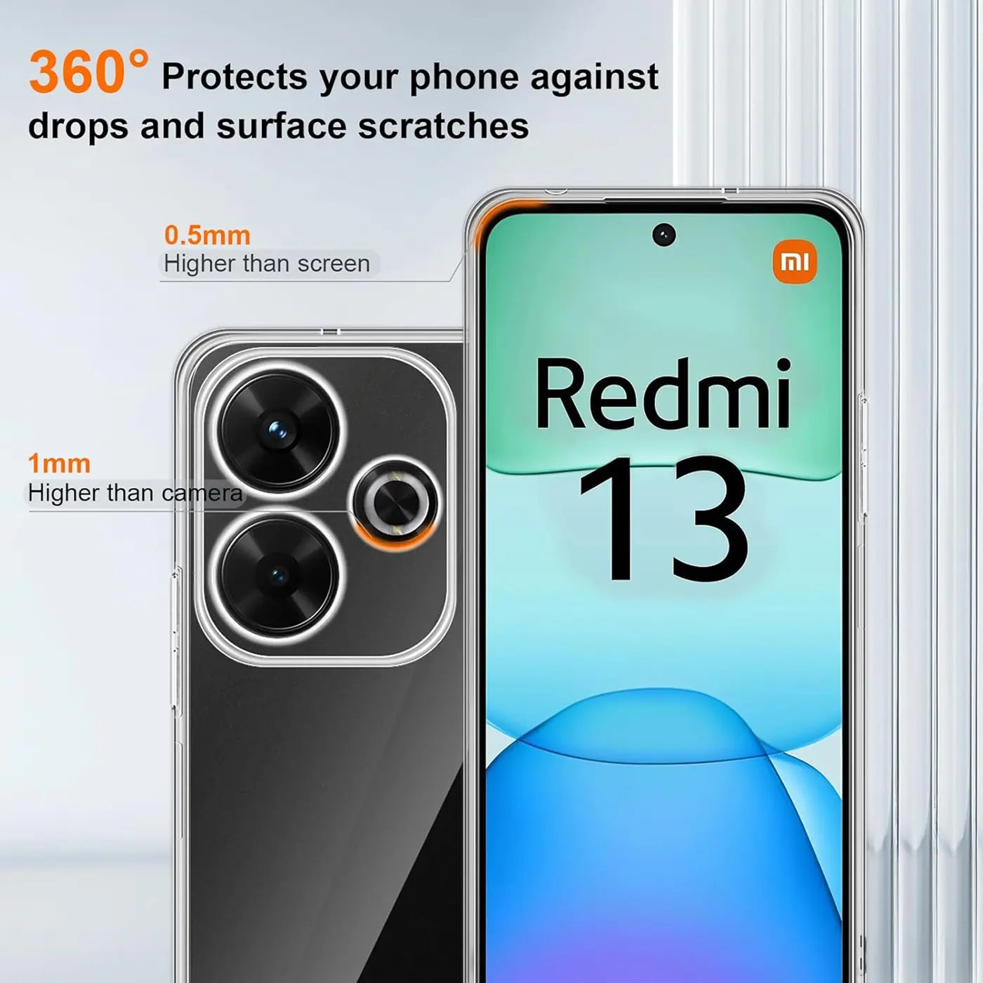 Klar, transparentes Handyhülle mit Xiaomi Redmi 13, Rückseite und Vorderseite