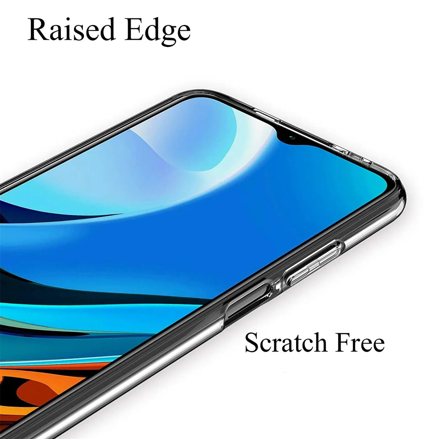 Klar, durchsichtiges Handycase aus Kunststoff, Nahaufnahme, Xiaomi Redmi 9T.